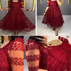 flower-embroidery sequence work frocks